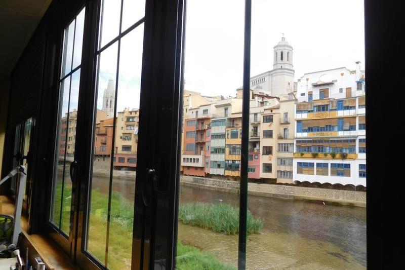 Visió del rio i de la catedral de Girona des d'una finestra de la botiga