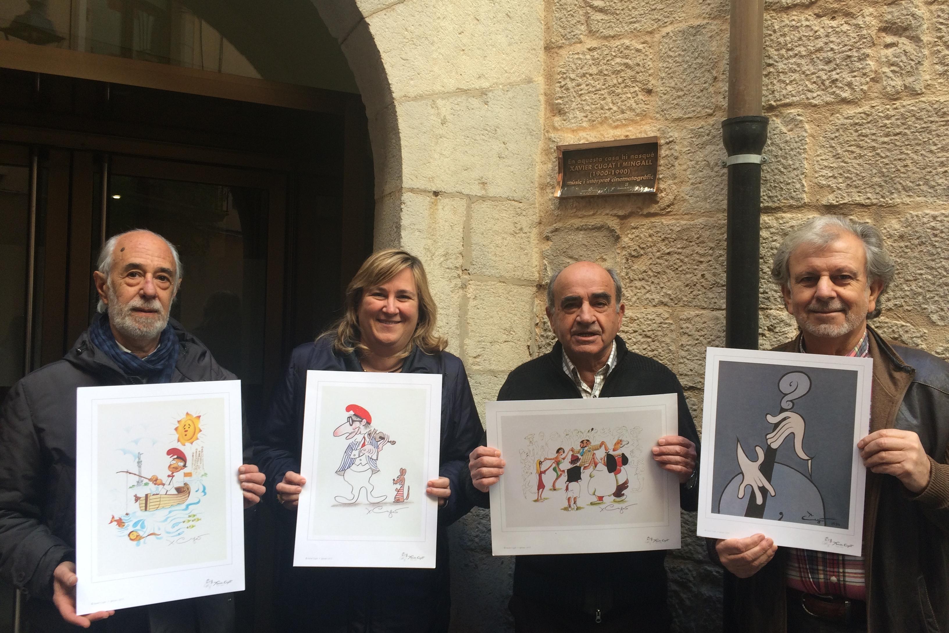 Litografies de Xavier Cugat al comerç de  Girona per a La Marató de TV3