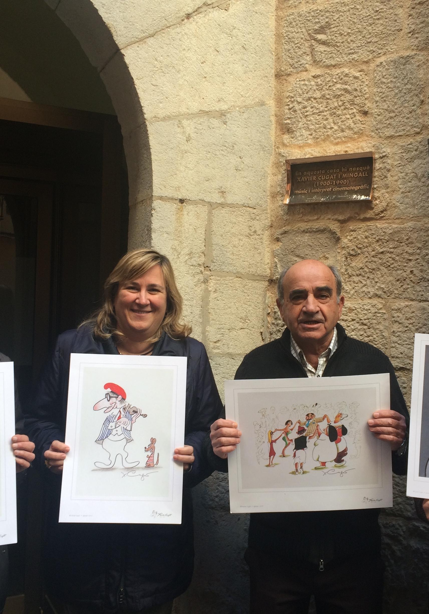 Litografies de Xavier Cugat al comerç de  Girona per a La Marató de TV3